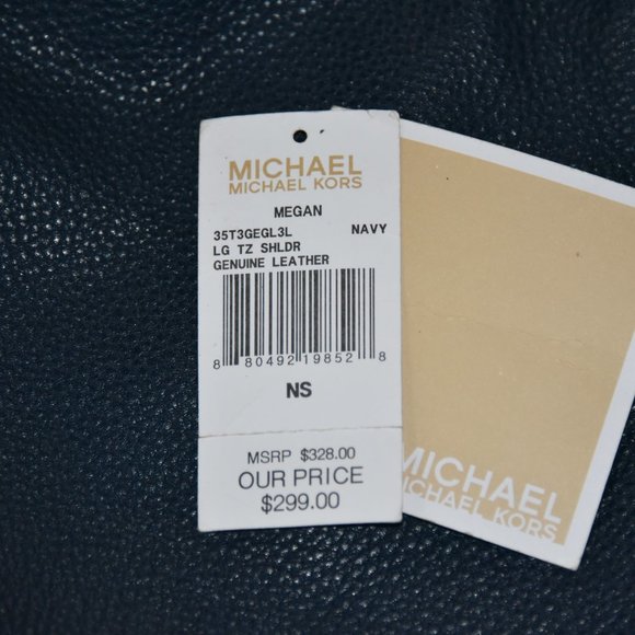 Michael KORS navy blue MEGAN Crossbody shoulder SLOUCH handbag LEATHER gold - Picture 9 of 15